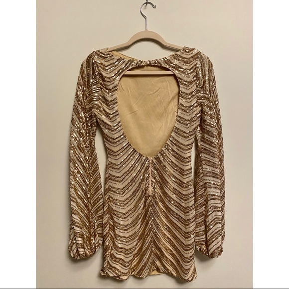 Gold Sequin Mini Dress - Picture 2 of 6